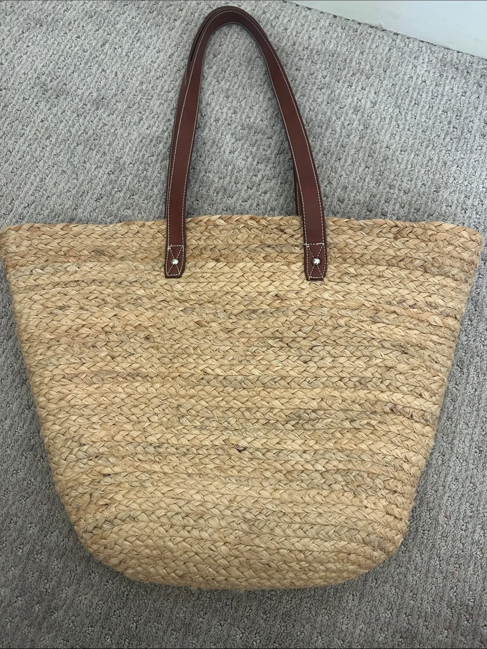 Haute Hippie Tan Straw Tote with Brown Leather Trim
